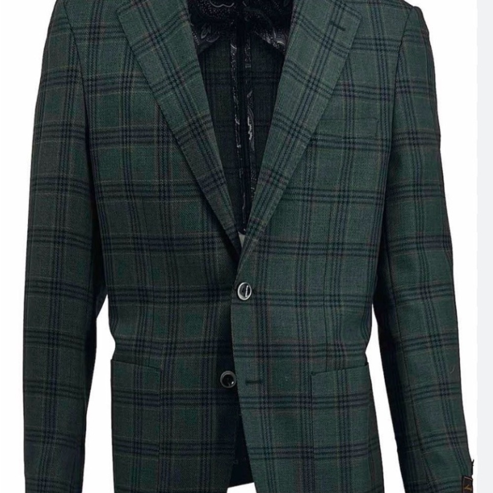 Tiglio Luxe Hunter Green w/Black Windowpane Veneto Wool | EUC | Sz 42R